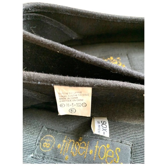 𝅺VINTAGE Tinsel Toes Black Velvet Poinsettia Embroidered Flats 8.5 - Picture 8 of 9